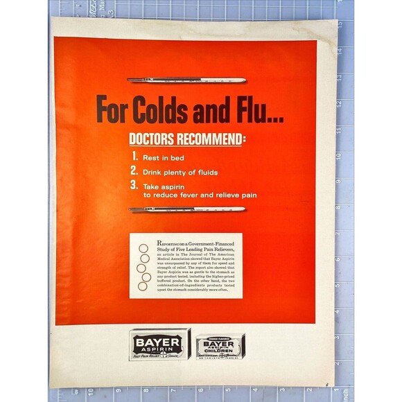 Bayer Aspirin "For Cold and Flu..." Vintage Print Ad 1963 - Picture 2 of 3